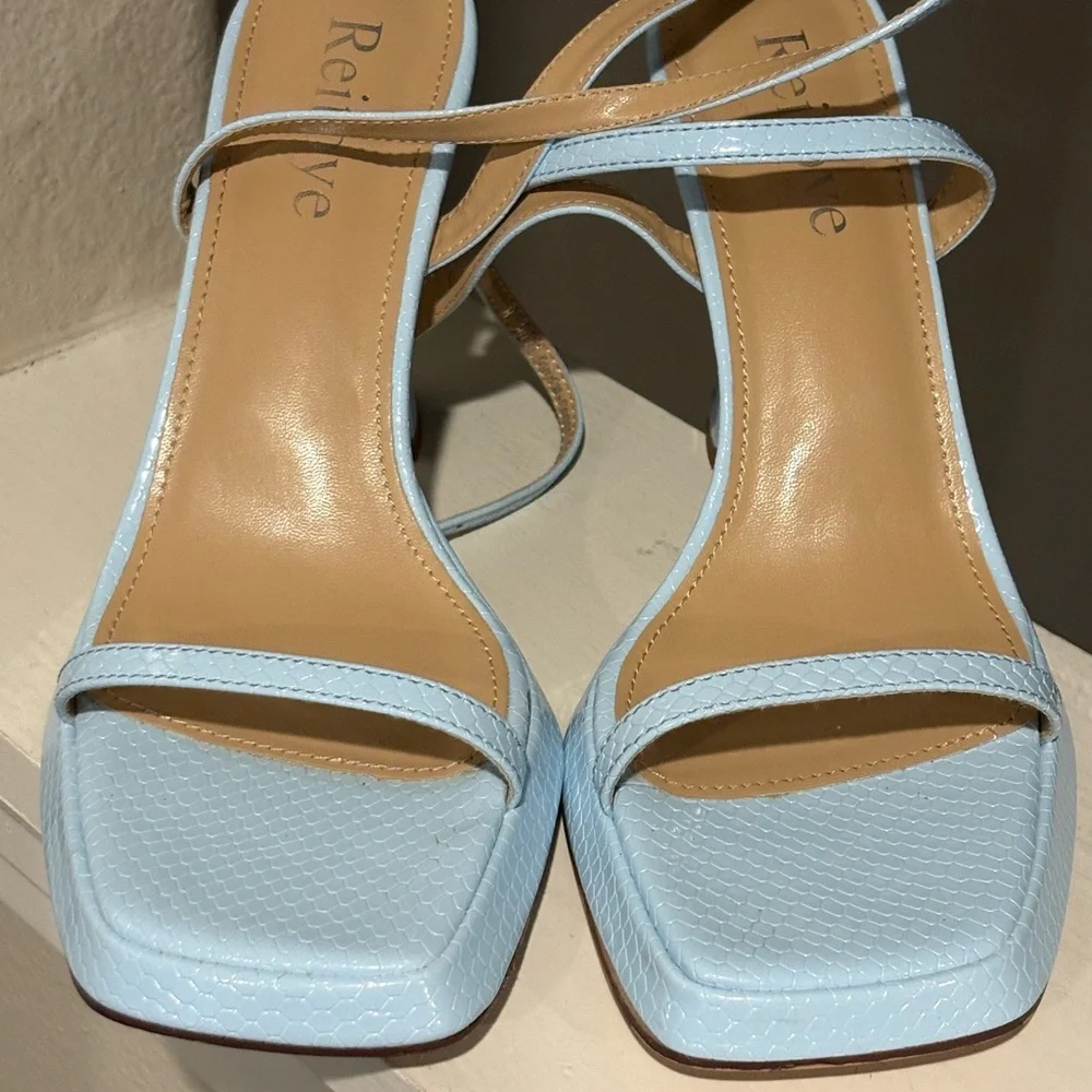 Reitoye Blue Ankle Strap Platform Heeled Square Toe Chunky High Heels Size 8 - Picture 10 of 12